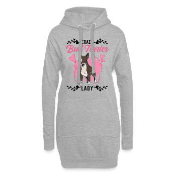 Crazy Bull Terrier lady Bullterrier - Hoodie-Kleid - Grau meliert - Vorne