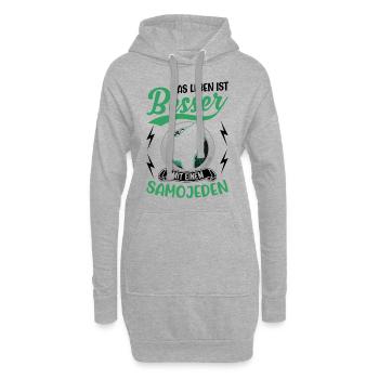 Das Leben ist besser mit einem Samojeden - Hoodie-Kleid - Grau meliert - Vorne