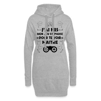 J ai mis mon jeu en pause pour te voir maitre. - Sweat-shirt à capuche long Femme - gris chiné - Devant