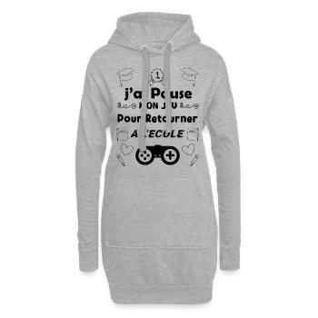 J’ai pausé mon jeu pour retourner à l’école. - Sweat-shirt à capuche long Femme - gris chiné - Devant