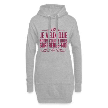 je veux que notre couple dure surprends-moi. - Sweat-shirt à capuche long Femme - gris chiné - Devant