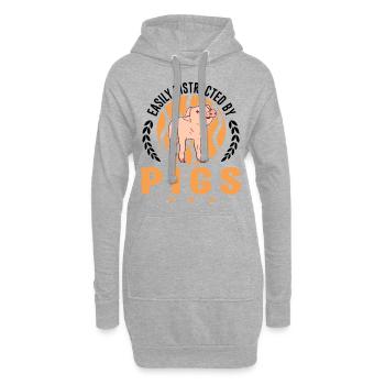 Easily distracted by Pigs Landwirt Schweine - Hoodie-Kleid - Grau meliert - Vorne
