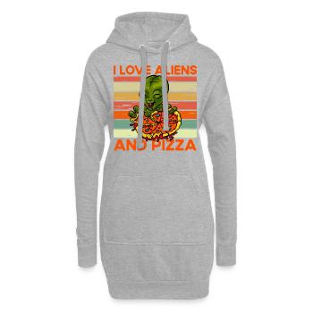 I love Aliens and Pizza - Hoodie-Kleid - Grau meliert - Vorne