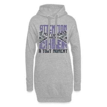 Avertissement, chien à tout moment. - Sweat-shirt à capuche long Femme - gris chiné - Devant