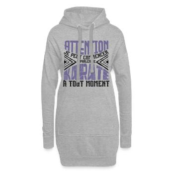 Avertissement, Karaté à tout moment. - Sweat-shirt à capuche long Femme - gris chiné - Devant