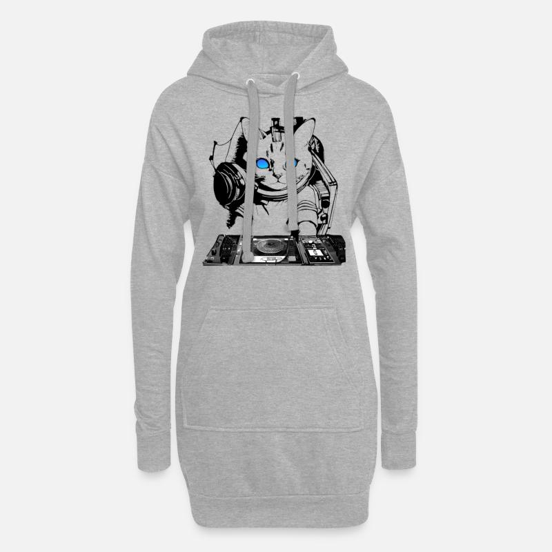 DJ Katze mit Mischpult - Hoodie-Kleid - Grau meliert