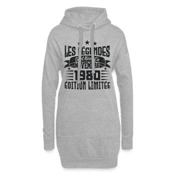les légendes sont nées en novembre 1980, Cadeau. - Sweat-shirt à capuche long Femme - gris chiné - Devant