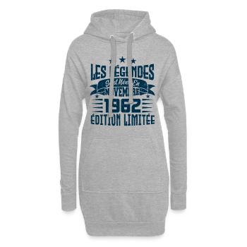 les légendes sont nées en novembre 1962, Cadeau. - Sweat-shirt à capuche long Femme - gris chiné - Devant