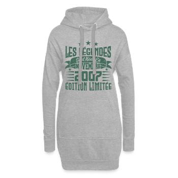 les légendes sont nées en novembre 2007, Cadeau. - Sweat-shirt à capuche long Femme - gris chiné - Devant