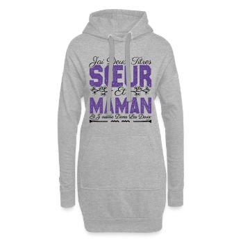 J'ai deux titres Sœur et maman. Cadeau soeur . - Sweat-shirt à capuche long Femme - gris chiné - Devant