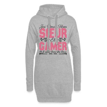 J'ai deux titres Sœur et Gamer. Cadeau soeur . - Sweat-shirt à capuche long Femme - gris chiné - Devant