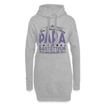 J'ai deux titres Papa et Basketteur, Cadeau Papa. - Sweat-shirt à capuche long Femme - gris chiné - Devant