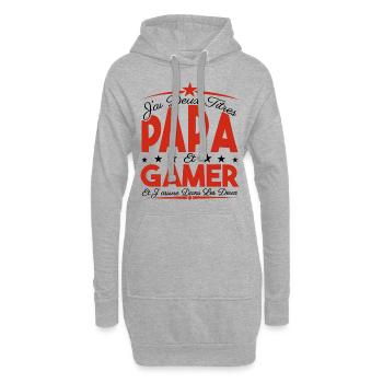 J'ai deux titres Papa et Gamer, Cadeau Papa. - Sweat-shirt à capuche long Femme - gris chiné - Devant