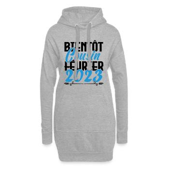 Annonce grossesse bientôt Cousin Février 2023. - Sweat-shirt à capuche long Femme - gris chiné - Devant