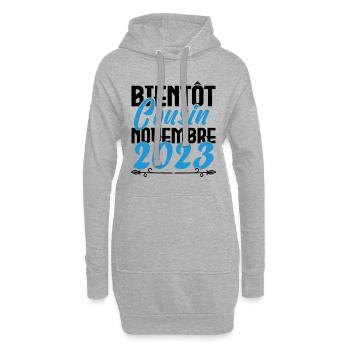 Annonce grossesse. bientôt Cousin Novembre 2023. - Sweat-shirt à capuche long Femme - gris chiné - Devant
