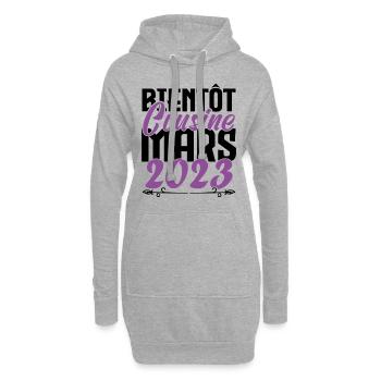 Annonce grossesse. bientôt Cousine Mars 2023. - Sweat-shirt à capuche long Femme - gris chiné - Devant