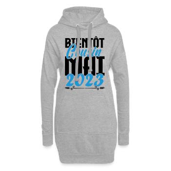 Cadeau Annonce grossesse bientôt Cousin Mai 2023. - Sweat-shirt à capuche long Femme - gris chiné - Devant