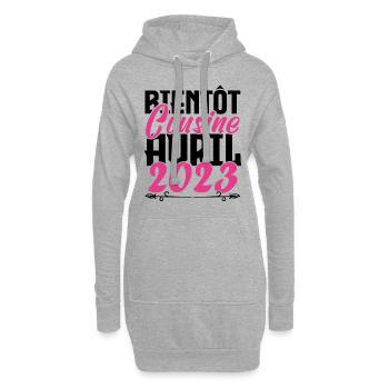 Annonce grossesse. bientôt Cousine Avril 2023. - Sweat-shirt à capuche long Femme - gris chiné - Devant