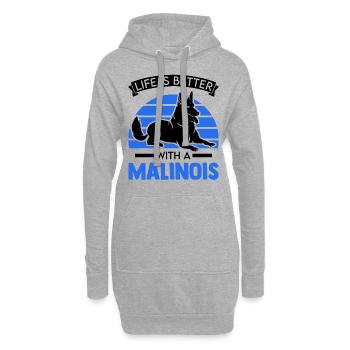 Das Leben ist besser mit einem Malinois - Hoodie-Kleid - Grau meliert - Vorne