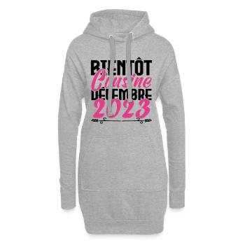 Annonce grossesse. bientôt Cousine Décembre 2023. - Sweat-shirt à capuche long Femme - gris chiné - Devant