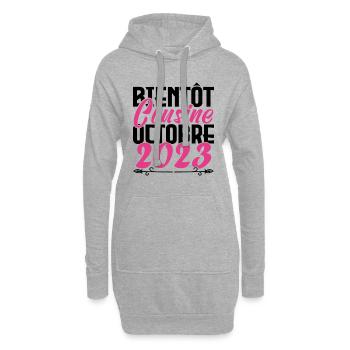 Annonce grossesse. bientôt Cousine Octobre 2023. - Sweat-shirt à capuche long Femme - gris chiné - Devant