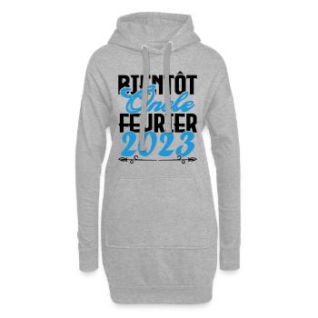 Annonce grossesse. bientôt Oncle Février 2023. - Sweat-shirt à capuche long Femme - gris chiné - Devant