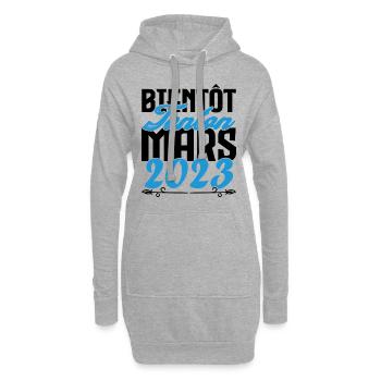 Cadeau Annonce grossesse bientôt Tonton Mars 2023 - Sweat-shirt à capuche long Femme - gris chiné - Devant