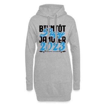 Cadeau Annonce grossesse bientôt Papy Janvier 2023 - Sweat-shirt à capuche long Femme - gris chiné - Devant