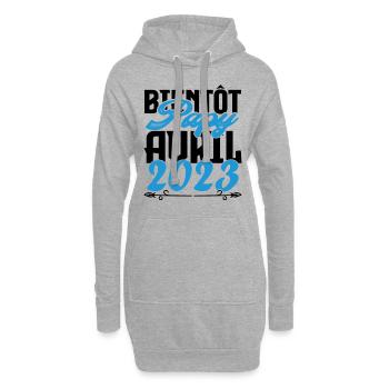 Cadeau Annonce grossesse. bientôt Papy Avril 2023. - Sweat-shirt à capuche long Femme - gris chiné - Devant