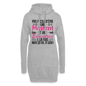 pas facile d'être une maman et une Educatrice. - Sweat-shirt à capuche long Femme - gris chiné - Devant