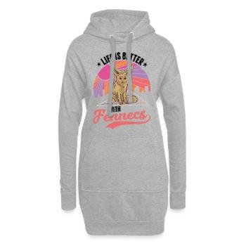 Das Leben ist besser mit einem Fennek - Hoodie-Kleid - Grau meliert - Vorne