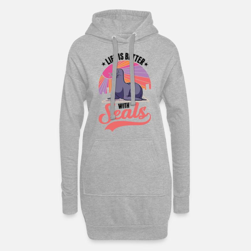 Das Leben ist besser mit einem Seehund Robbe - Hoodie-Kleid - Grau meliert