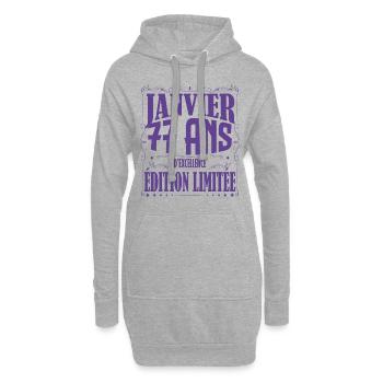 Janvier 77 ans. Cadeau 77 ans janvier anniversaire - Sweat-shirt à capuche long Femme - gris chiné - Devant