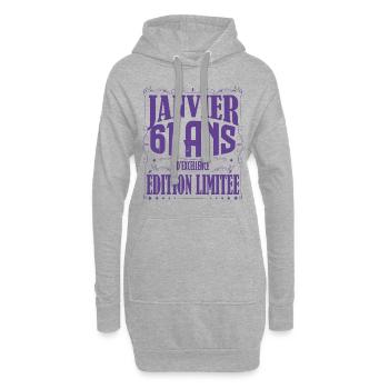 Janvier 61 ans. Cadeau 61 ans janvier anniversaire - Sweat-shirt à capuche long Femme - gris chiné - Devant