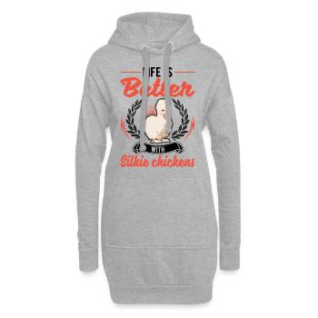 La vie est meilleure avec un poulet en soie - Sweat-shirt à capuche long Femme - gris chiné - Devant