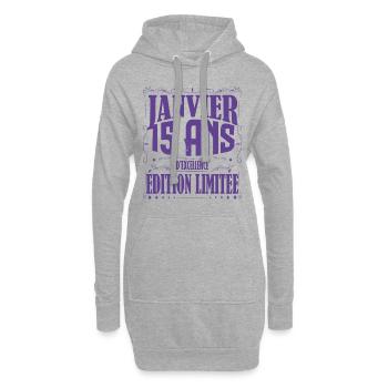 Janvier 15 ans. Cadeau 15 ans janvier anniversaire - Sweat-shirt à capuche long Femme - gris chiné - Devant
