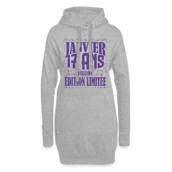 Janvier 17 ans. Cadeau 17 ans janvier anniversaire - Sweat-shirt à capuche long Femme - gris chiné - Devant