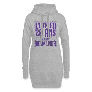 Janvier 20 ans. Cadeau 20 ans janvier anniversaire - Sweat-shirt à capuche long Femme - gris chiné - Devant