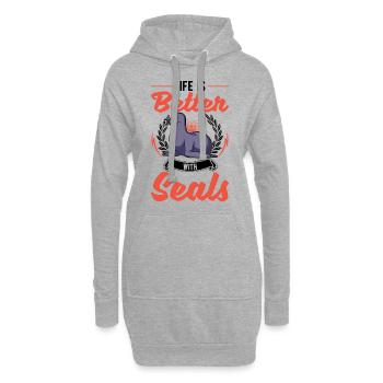 Das Leben ist besser mit einem Seehund Robbe - Hoodie-Kleid - Grau meliert - Vorne