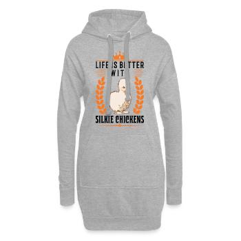 La vie est meilleure avec un poulet en soie - Sweat-shirt à capuche long Femme - gris chiné - Devant