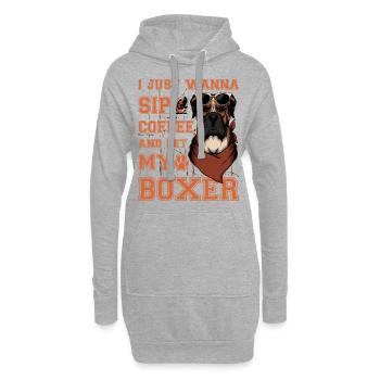 Je veux juste siroter un café et caresser mon boxer - Sweat-shirt à capuche long Femme - gris chiné - Devant