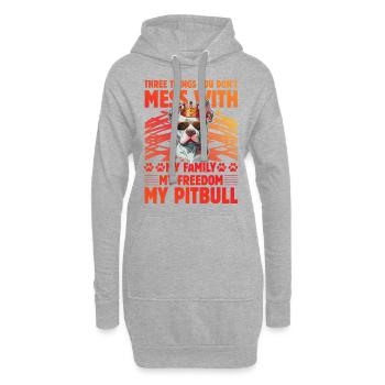 Ne plaisante pas avec mon Pitbull ma famille ma liberté - Sweat-shirt à capuche long Femme - gris chiné - Devant