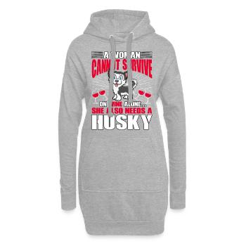 A Woman cannot survive on Wine alone Husky - Hoodie-Kleid - Grau meliert - Vorne