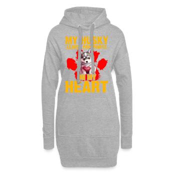 Mon Husky laisse des empreintes de pattes sur mon cœur - Sweat-shirt à capuche long Femme - gris chiné - Devant