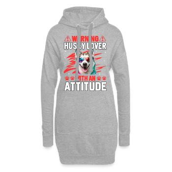 Warning Husky Lover with an Attitude - Hoodie-Kleid - Grau meliert - Vorne
