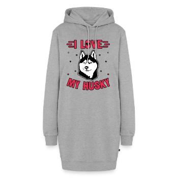 J’aime mon husky - Sweat-shirt à capuche long Femme - gris chiné - Devant