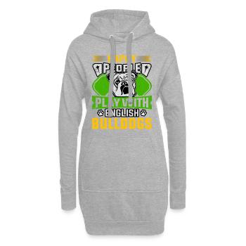 Des gens heureux jouent avec des bouledogues anglais - Sweat-shirt à capuche long Femme - gris chiné - Devant