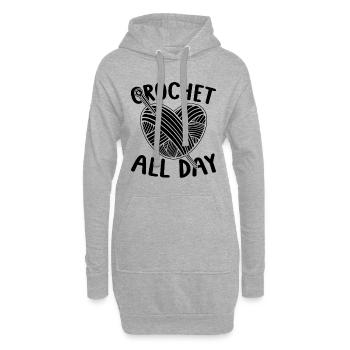 Crochet Toute la Journée Crochet Tricoter Crochet Crochet Lover - Sweat-shirt à capuche long Femme - gris chiné - Devant