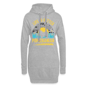 Das Leben ist besser mit einem Zwergspitz - Hoodie-Kleid - Grau meliert - Vorne