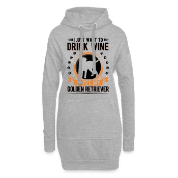 Golden Retriever und Wein - Hoodie-Kleid - Grau meliert - Vorne